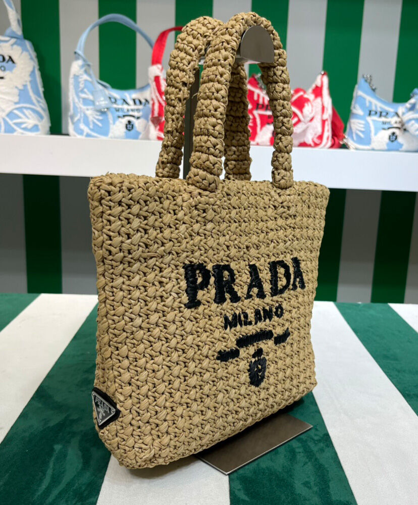 Prada Small Raffia Tote Bag Apricot