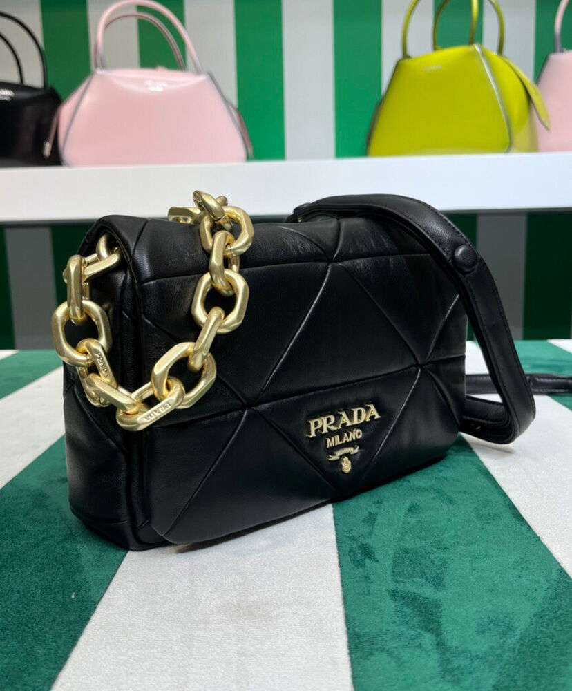 Prada System Nappa Patchwork Shoulder Bag 1BD328 Black