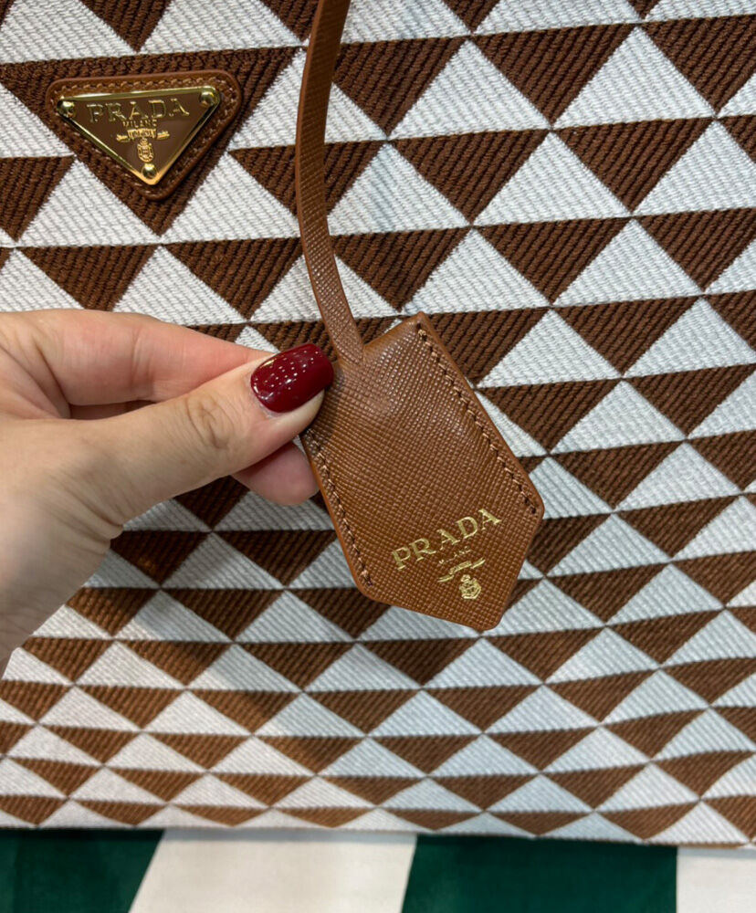 Prada Large Prada Symbole Jacquard Fabric Handbag Coffee