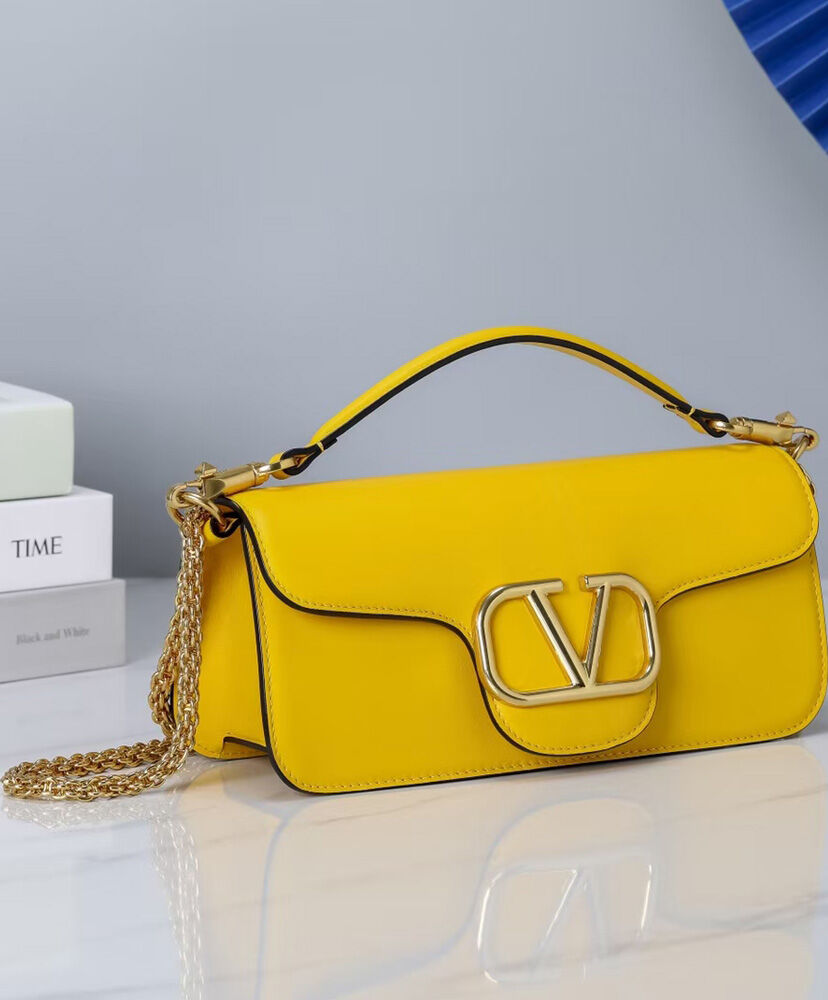Valentino Vlogo Signature Calfskin Shoulder Bag Yellow