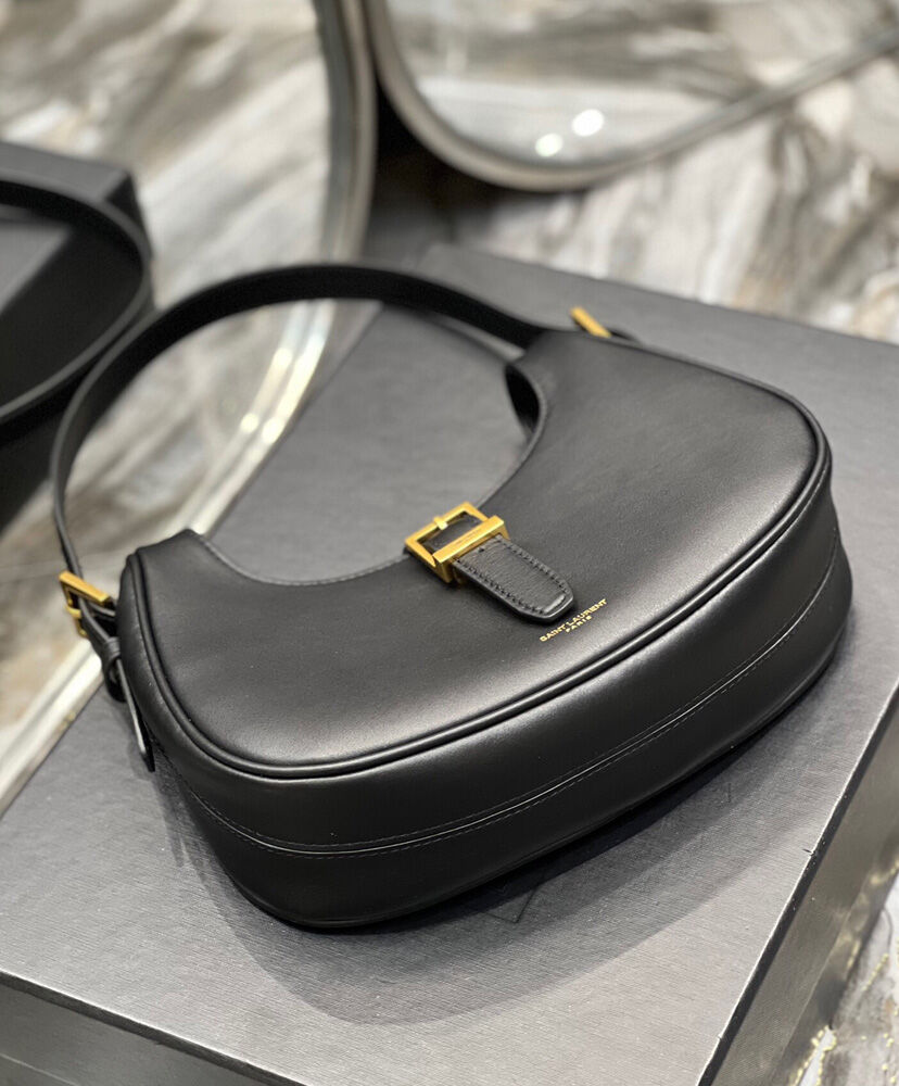 Saint Laurent Le Fermoir Hobo Bag In Shiny Leather 672615 Black