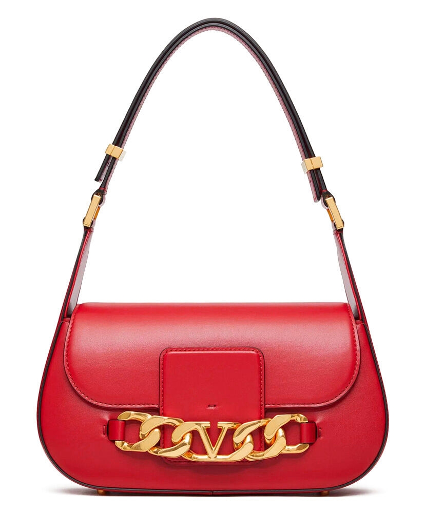 Valentino Vlogo Chain Shoulder Bag In Calfskin Red