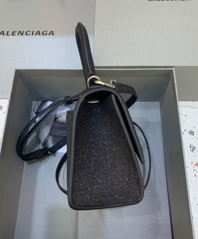 Balenciaga Hourglass XS Handbag In Glitter Material Black