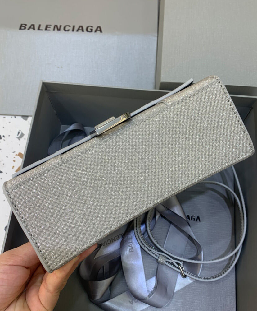 Balenciaga Hourglass XS Handbag In Glitter Material Gray