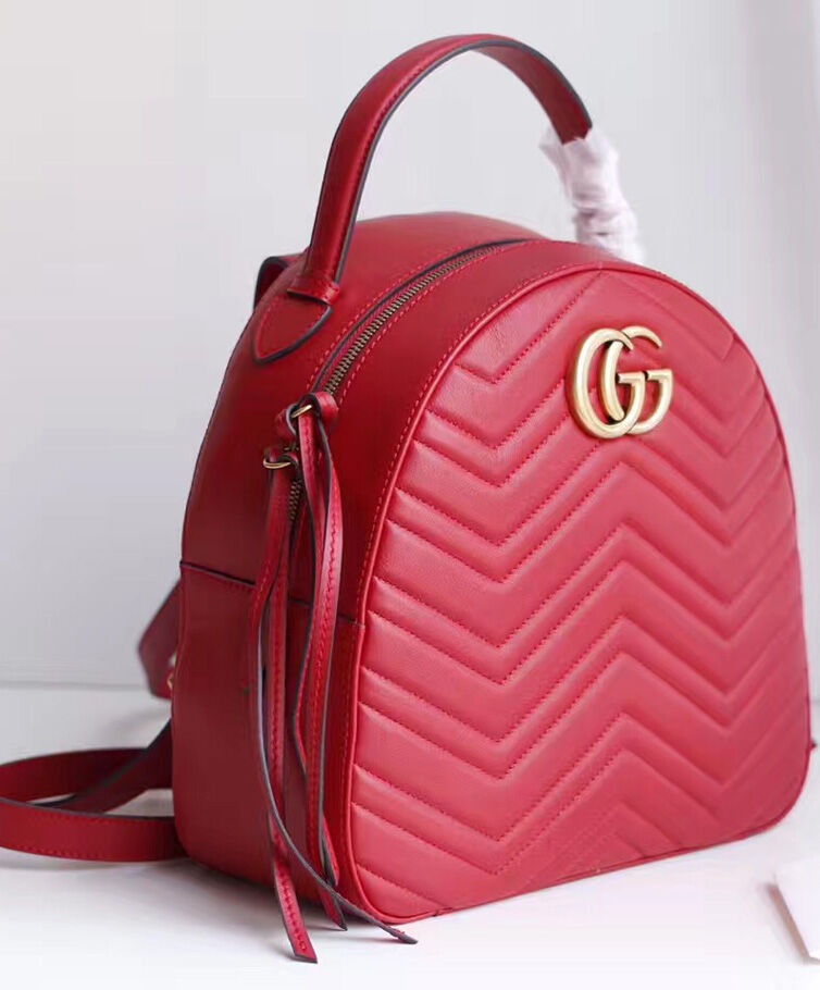 Gucci GG Marmont Quilted Leather Backpack Bag 476671 Red