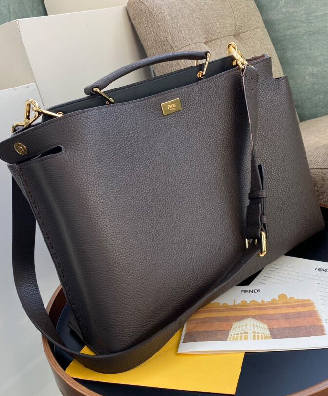 Fendi Peekaboo Iconic Essential Calf Leather Bag 7VA476 Dark Coffee