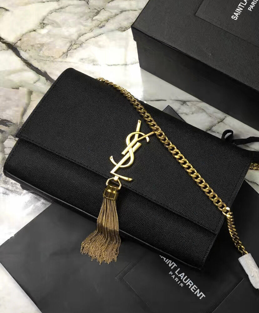 YSL Classic Medium Kate Monogram SAINT LAURENT Tassel Satchel Black