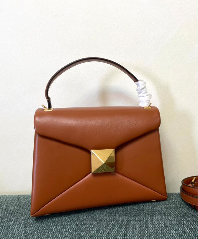 Valentino Small One Stud Handbag In Nappa Leather Coffee