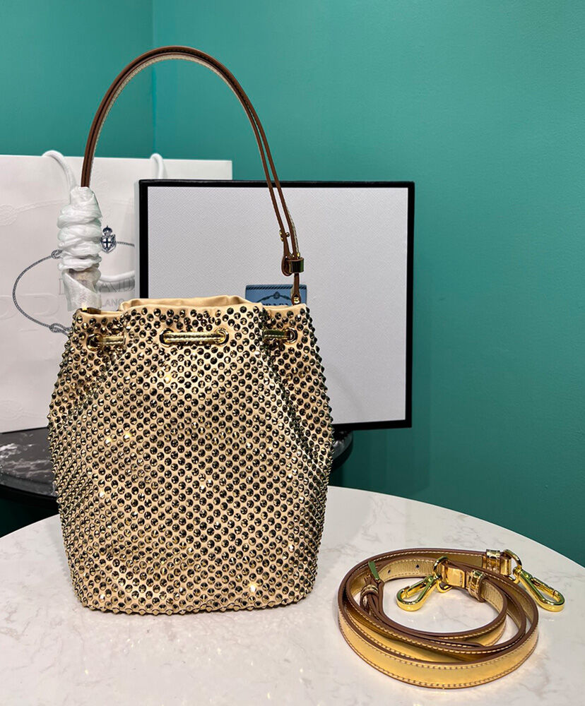 Prada Satin Mini-bag With Crystals 1BE067 Golden