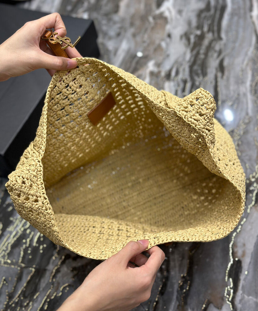 Saint Laurent Hobo Raffia Bag In Crochet And Smooth Leather Apricot