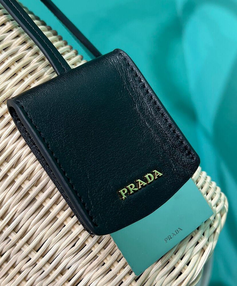 Prada Wicker And Canvas Bucket Bag 1BE062 Black