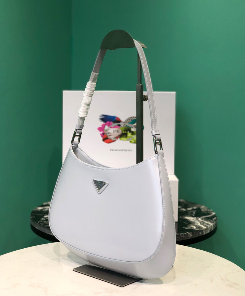 Prada Cleo Brushed Leather Shoulder Bag 1BC499  White