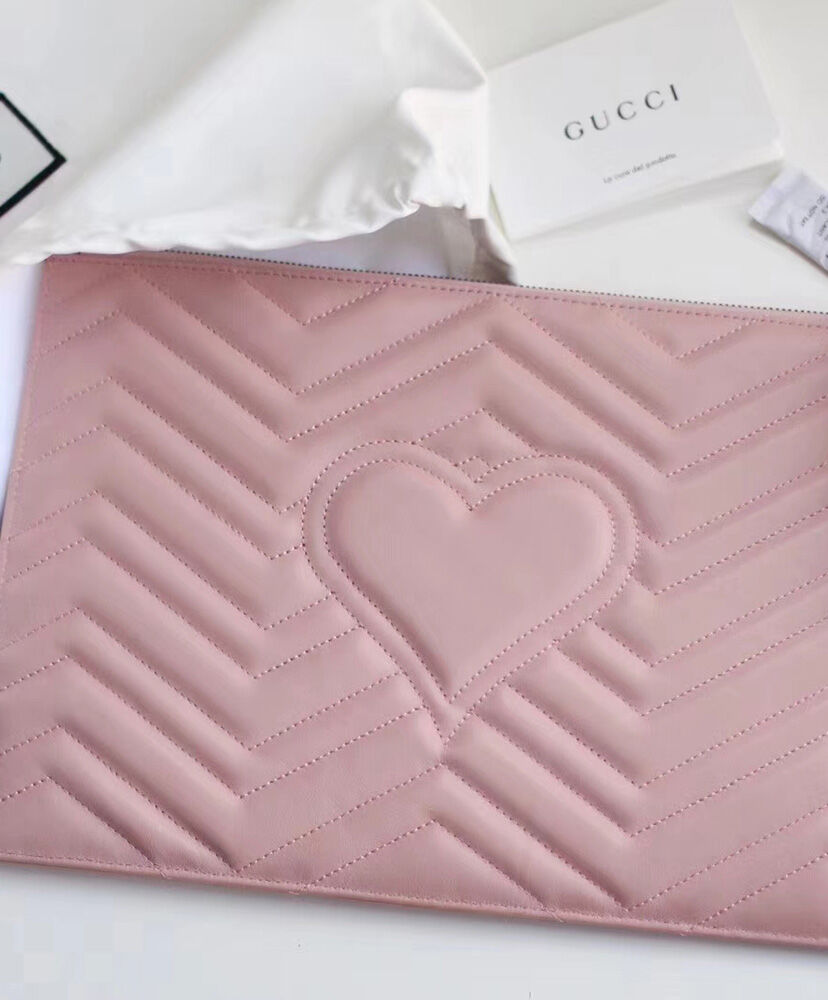 Gucci GG Marmont matelasse leather pouch 476440 Pink