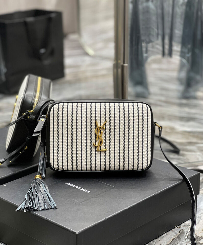 Saint Laurent Lou Camera Bag In Canvas And Smooth Leather Cream
