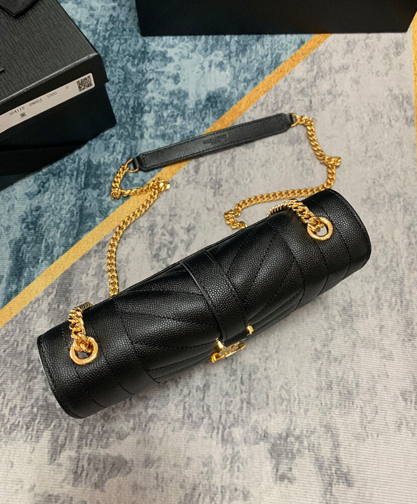 Saint Laurent Envelope Small Bag In Mix Quilted Grain De Poudre Embossed Leather Black