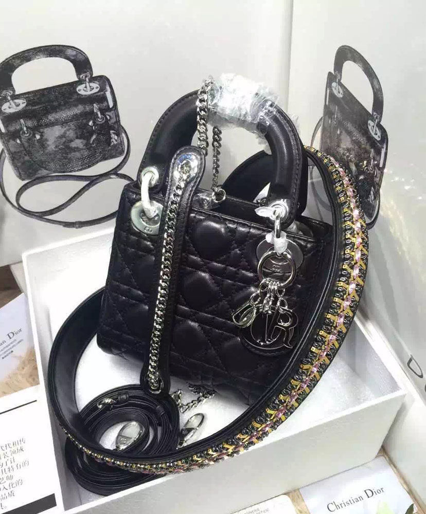 Christian Dior Lady Dior Mini Classic Tote Bag With Lambskin Black