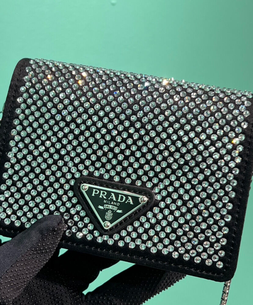 Prada Cardholder With Shoulder Strap And Crystals Black