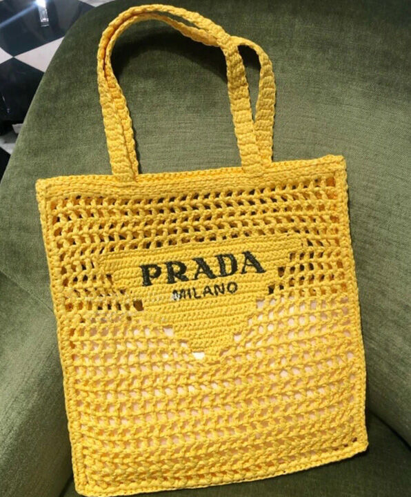 Prada Raffia Tote Bag 1BG393 Yellow