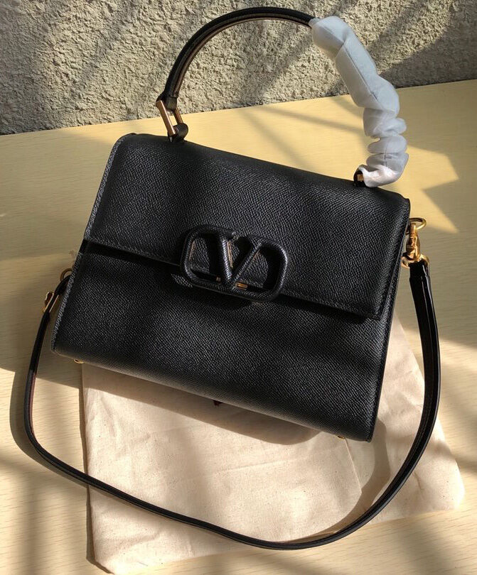 Valentino Garavani Small Vsling Grainy Calfskin Handbag Black