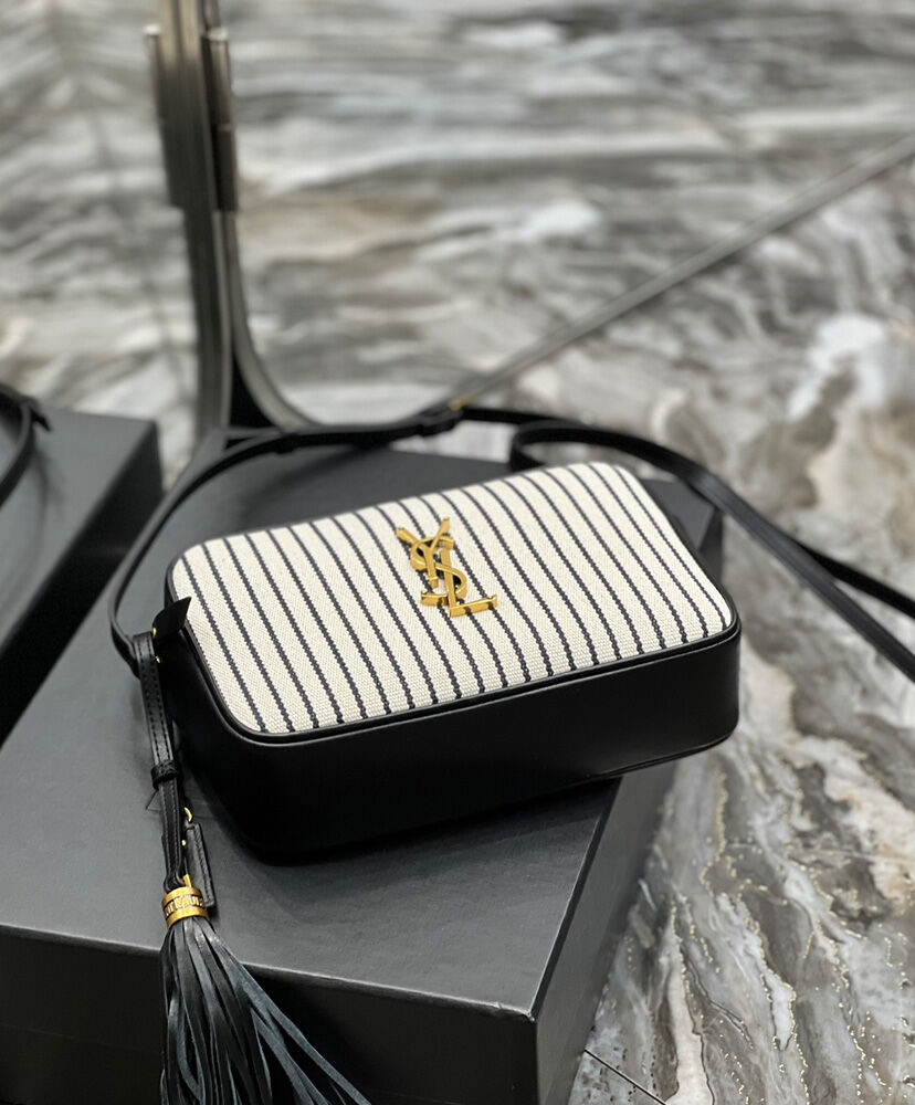 Saint Laurent Lou Camera Bag In Canvas And Smooth Leather Cream