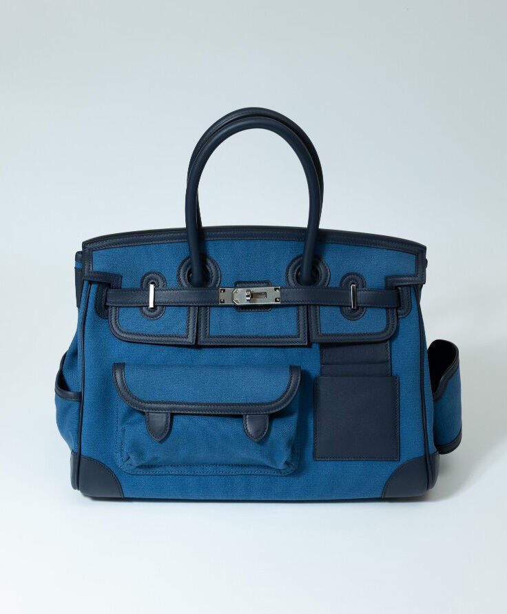 Hermes Birkin 35 Canvas   Swift Leather Cargo Blue