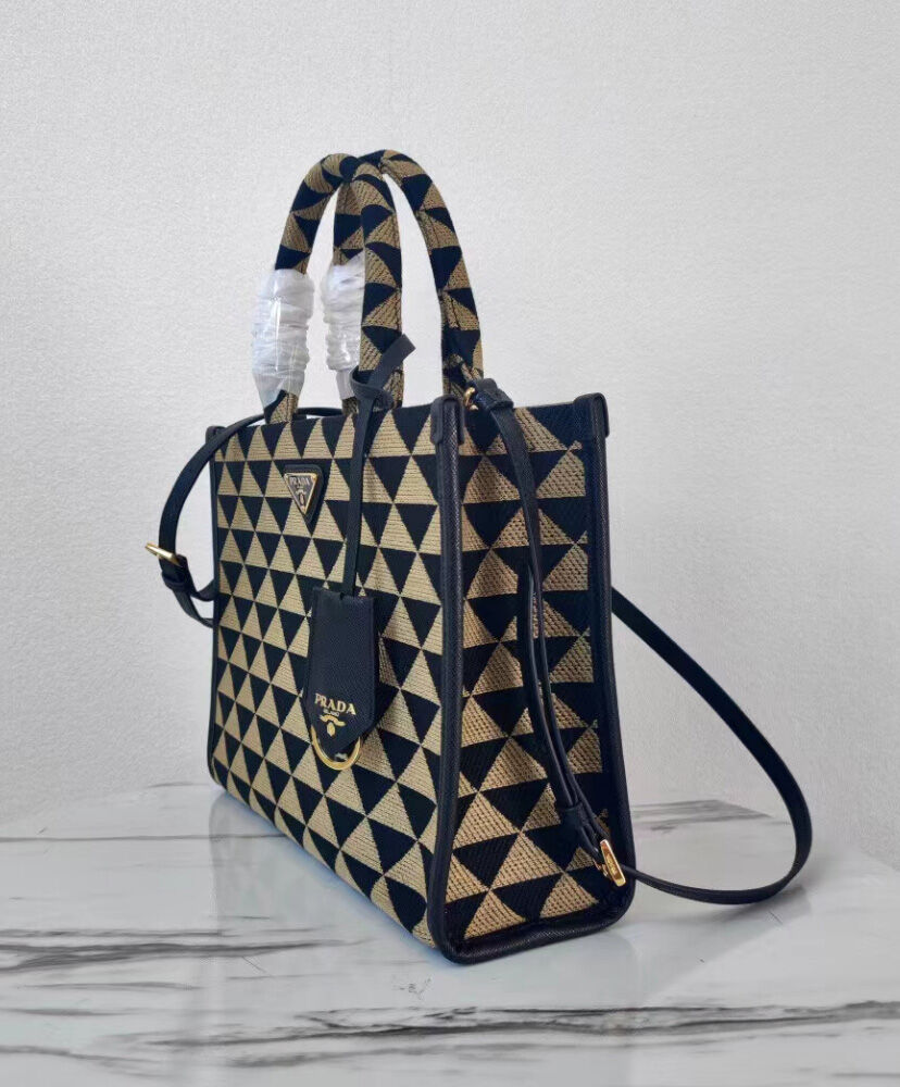 Prada Small Symbole Jacquard Fabric Handbag Black