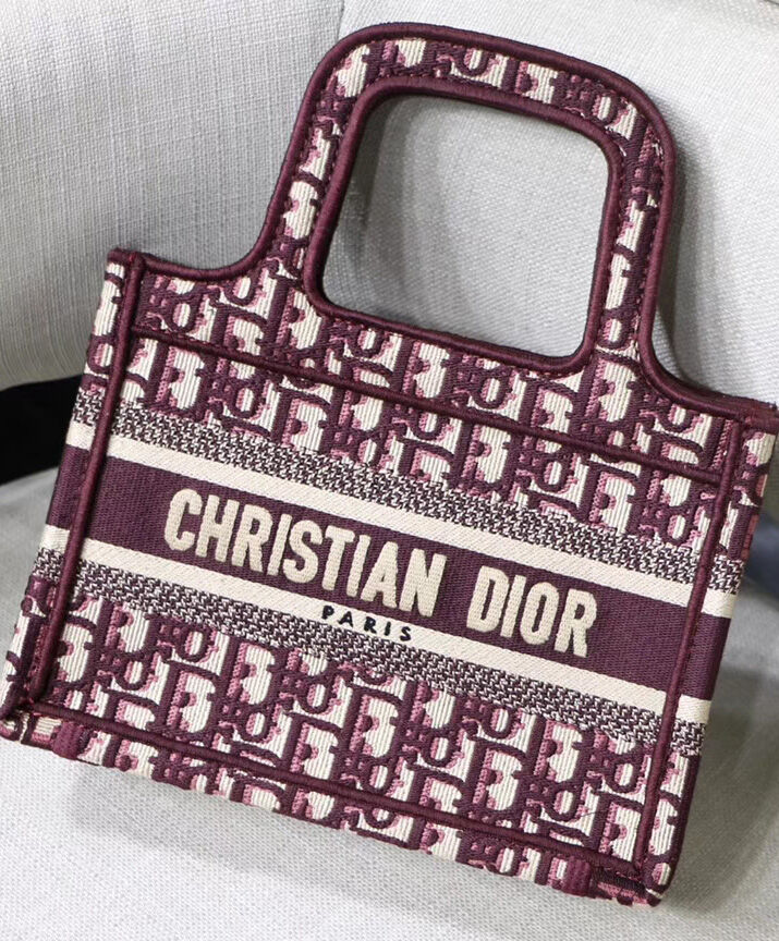 Christian Dior Mini Book Tote Original Dior Oblique Embroidered Canvas Bag Red