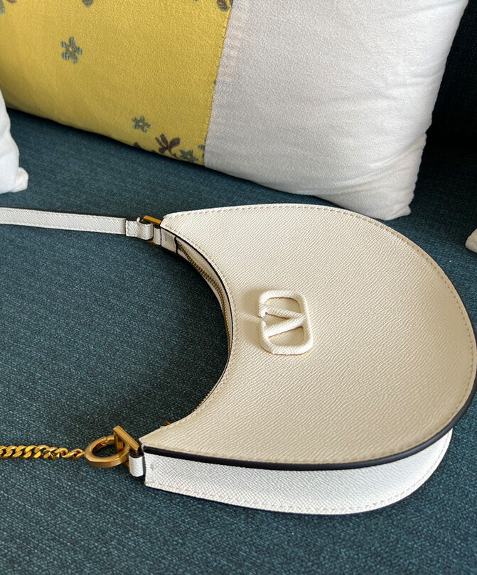 Valentino Logo Signature Mini Hobo Bag In Shiny Calfskin Cream