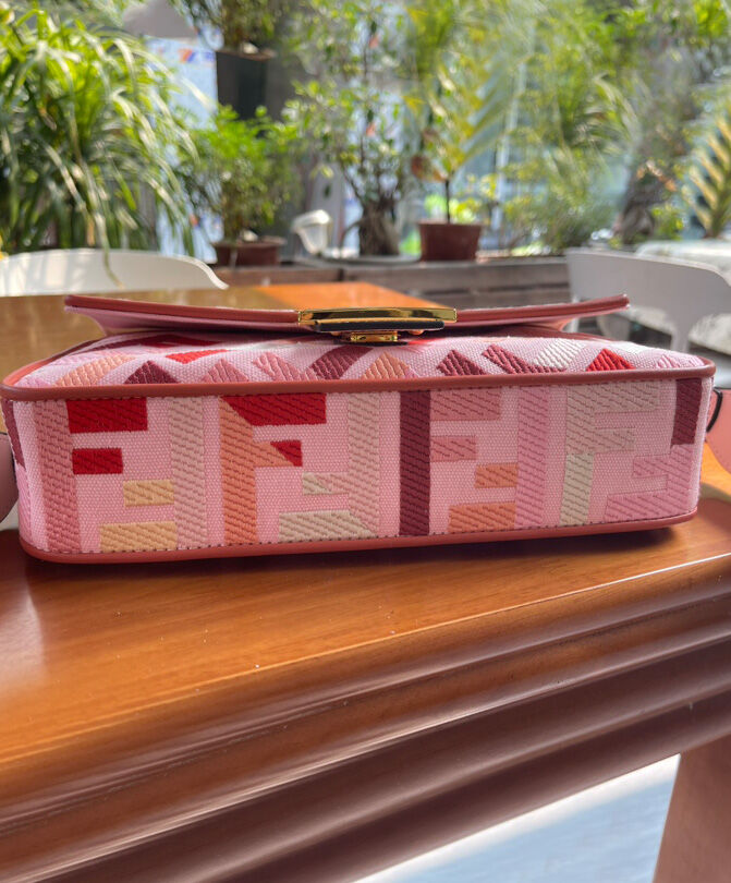 Fendi Beige FF Canvas Bag Pink
