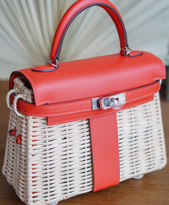 Hermes Kelly Picnic Mini Osier / Swift Vert Verone Red