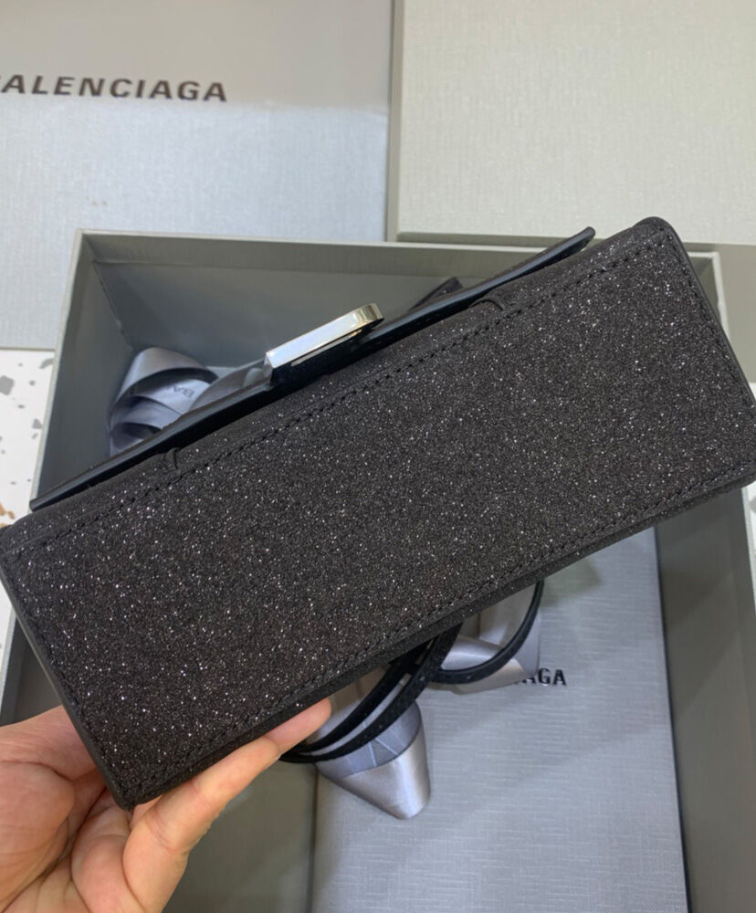 Balenciaga Hourglass XS Handbag In Glitter Material Black