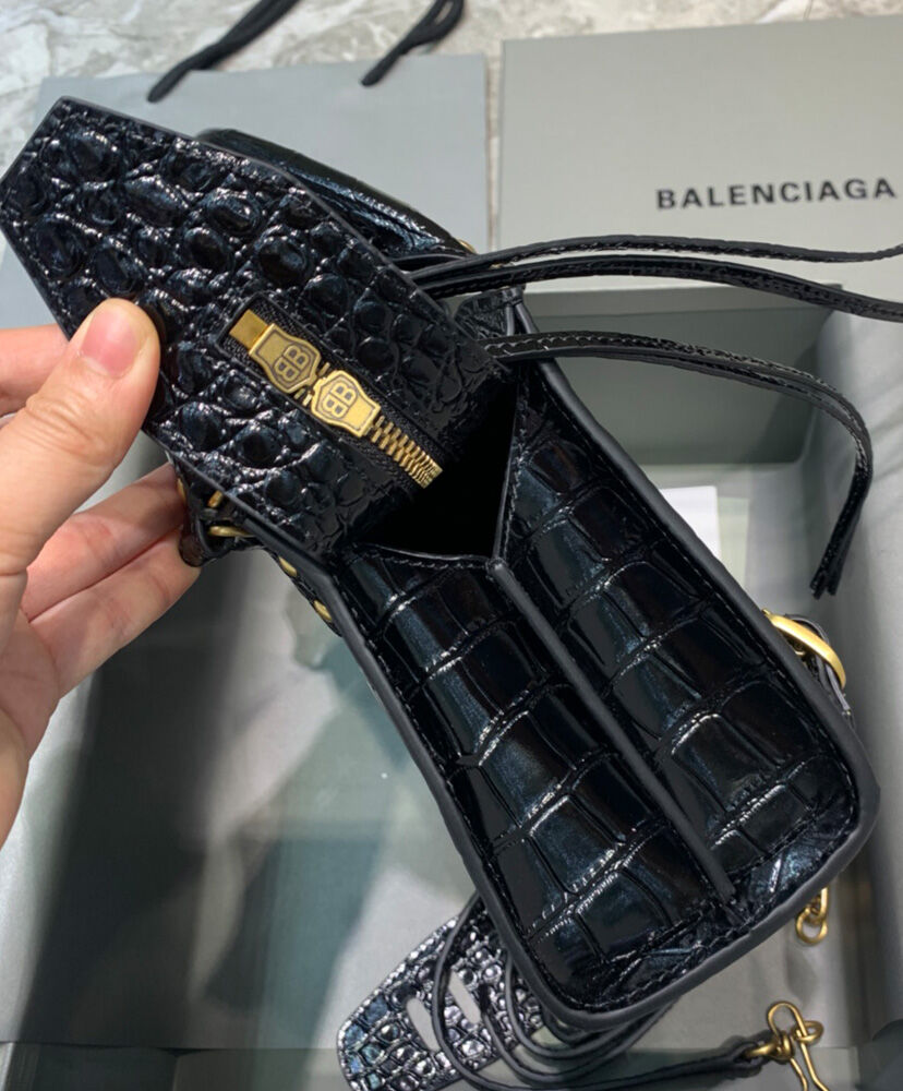 Balenciaga Neo Classic Xs Handbag Crocodile Embossed Black