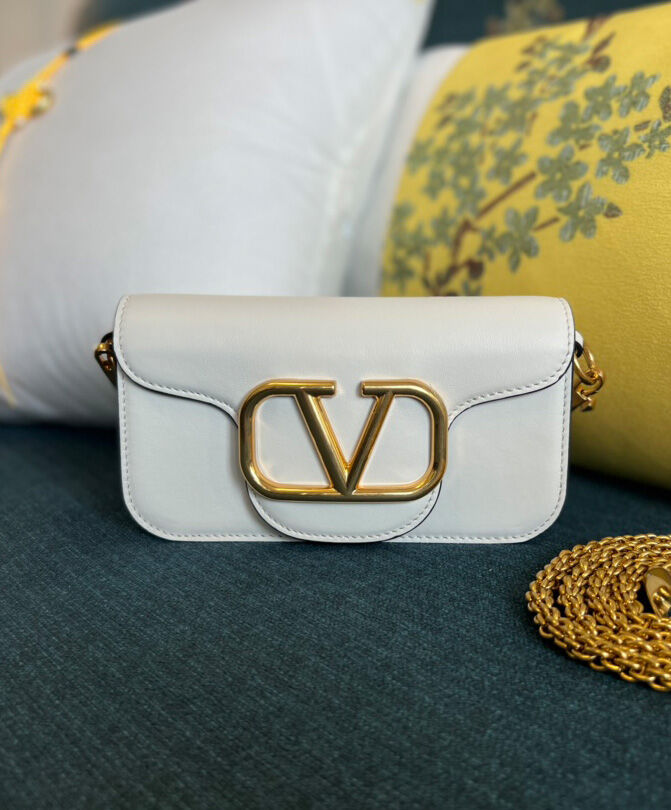 Valentino Loco Small Shoulder Bag In Calfskin Cream