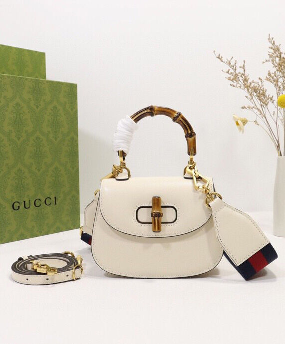 Gucci Mini Top Handle Bag With Bamboo 686864 Cream