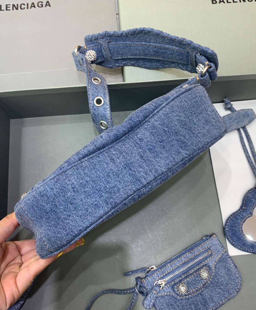 Balenciaga Le Cagole Shoulder Bag In Denim With Rhinestone Blue
