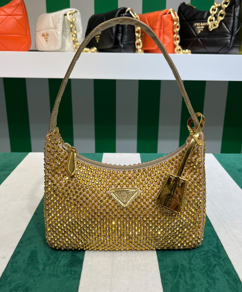 Prada Satin Mini-bag With Crystals 1BC515 Golden