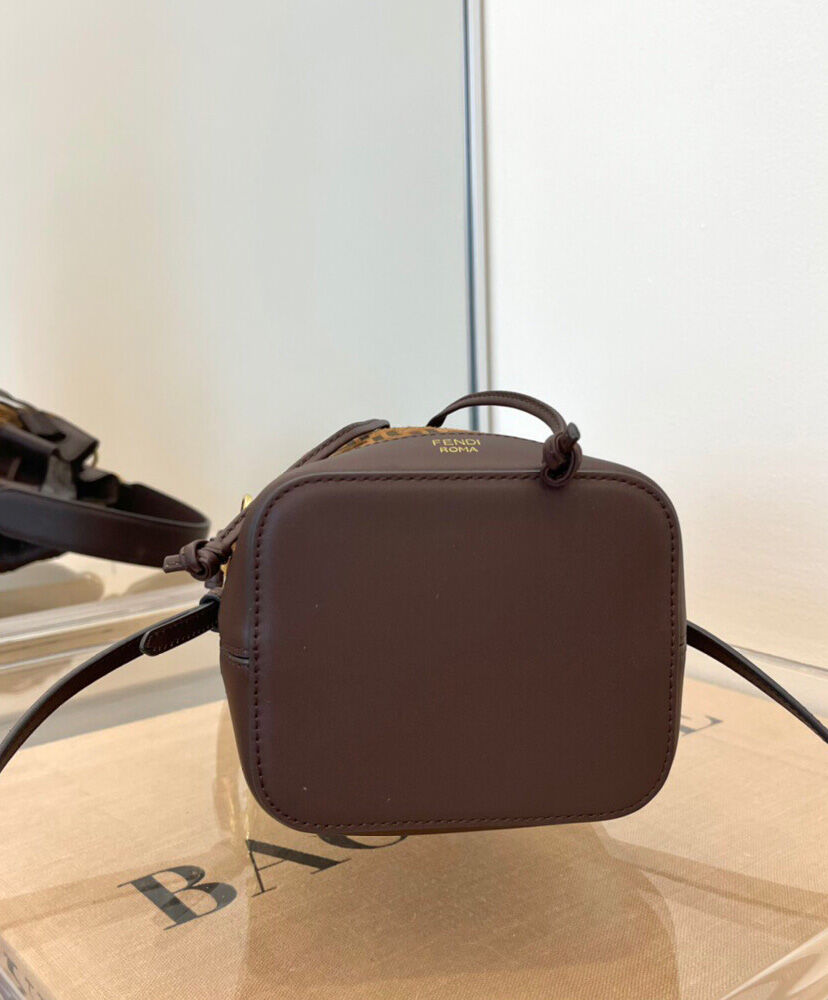 Fendi Mon Tresor Leather Mini-bag With FF Print 8BS010 Dark Coffee