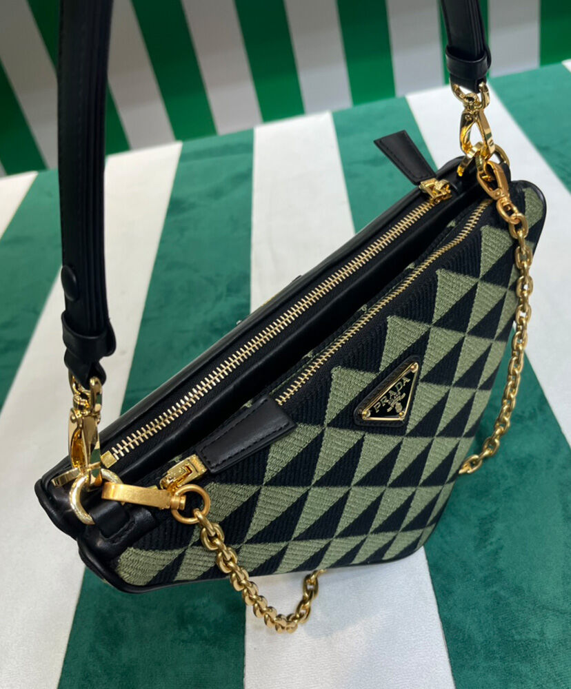 Prada Symbole Leather And Fabric Mini Bag 1BC176 Green