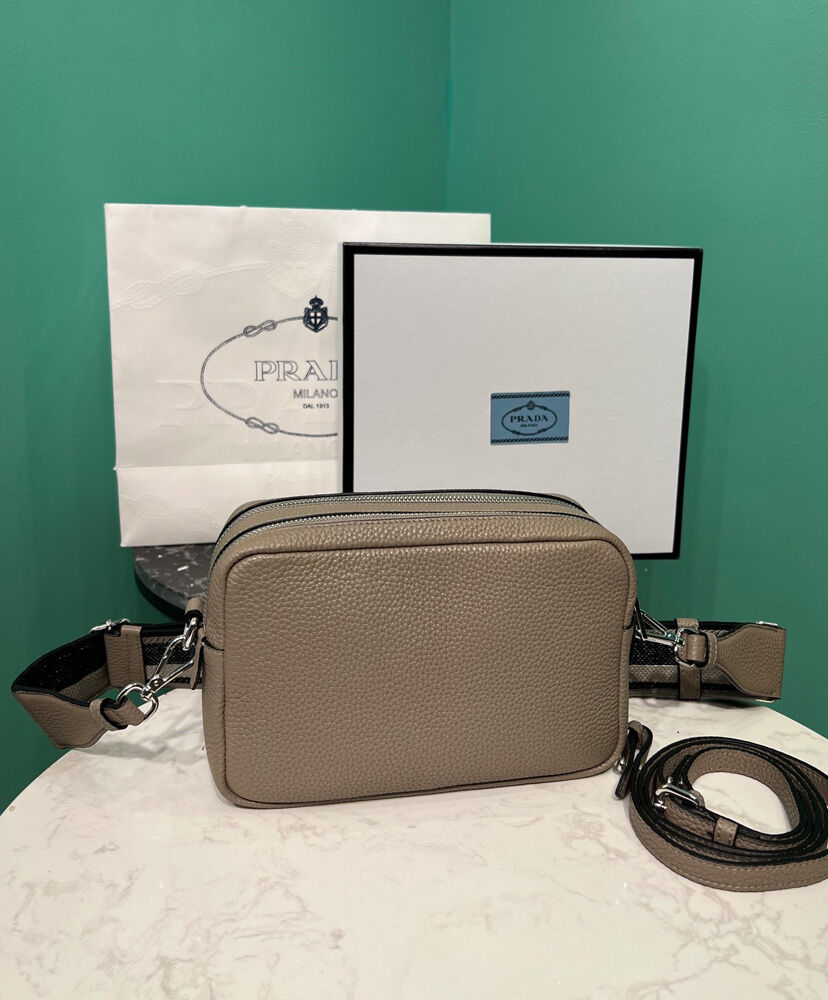 Prada Leather Bag With Shoulder Strap Cream Gray