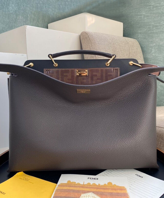 Fendi Peekaboo Iconic Essential Calf Leather Bag 7VA476 Dark Coffee