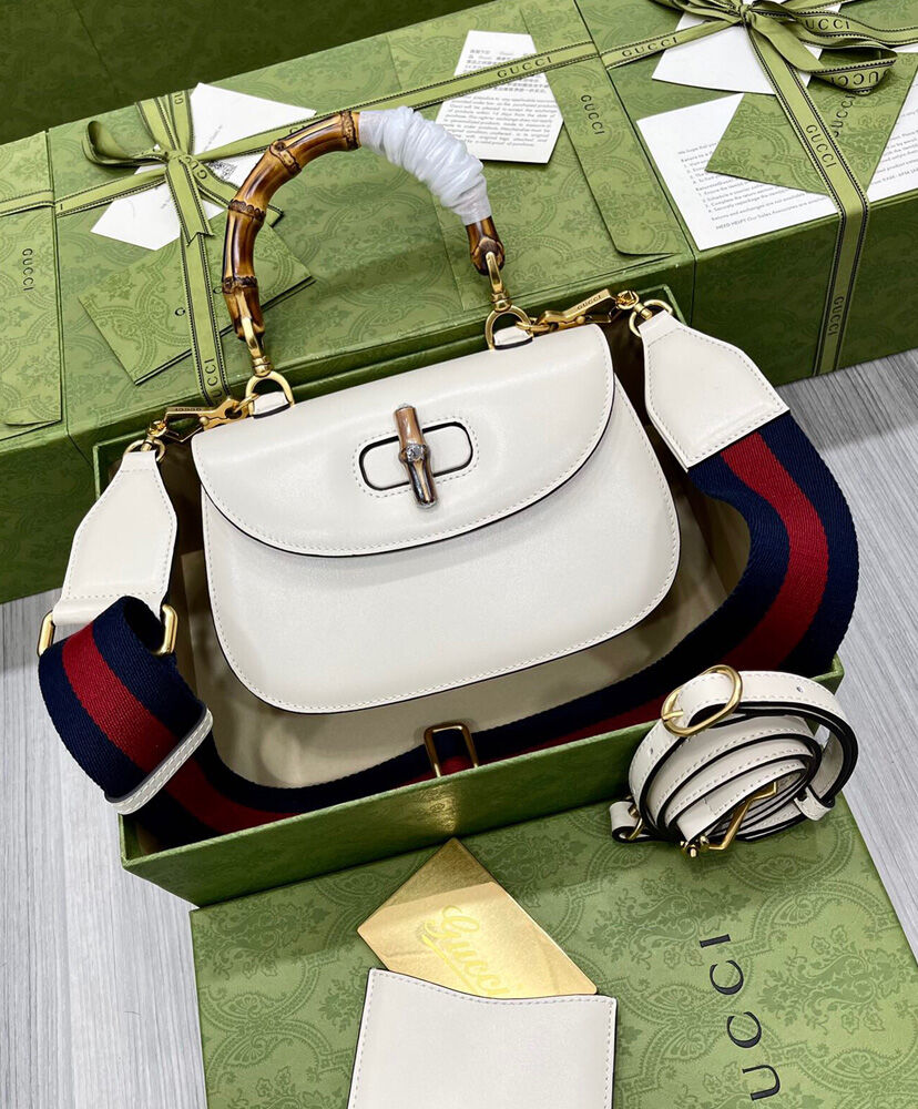 Gucci Small Top Handle Bag With Bamboo 675797 Cream