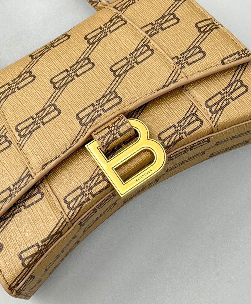 Balenciaga Hourglass XS Handbag BB Monogram Coated Canvas Apricot
