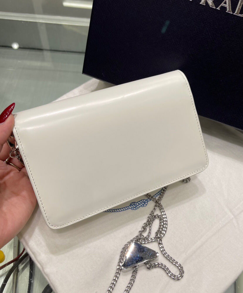 Prada Brushed Leather Shoulder Bag 1BD307 Cream