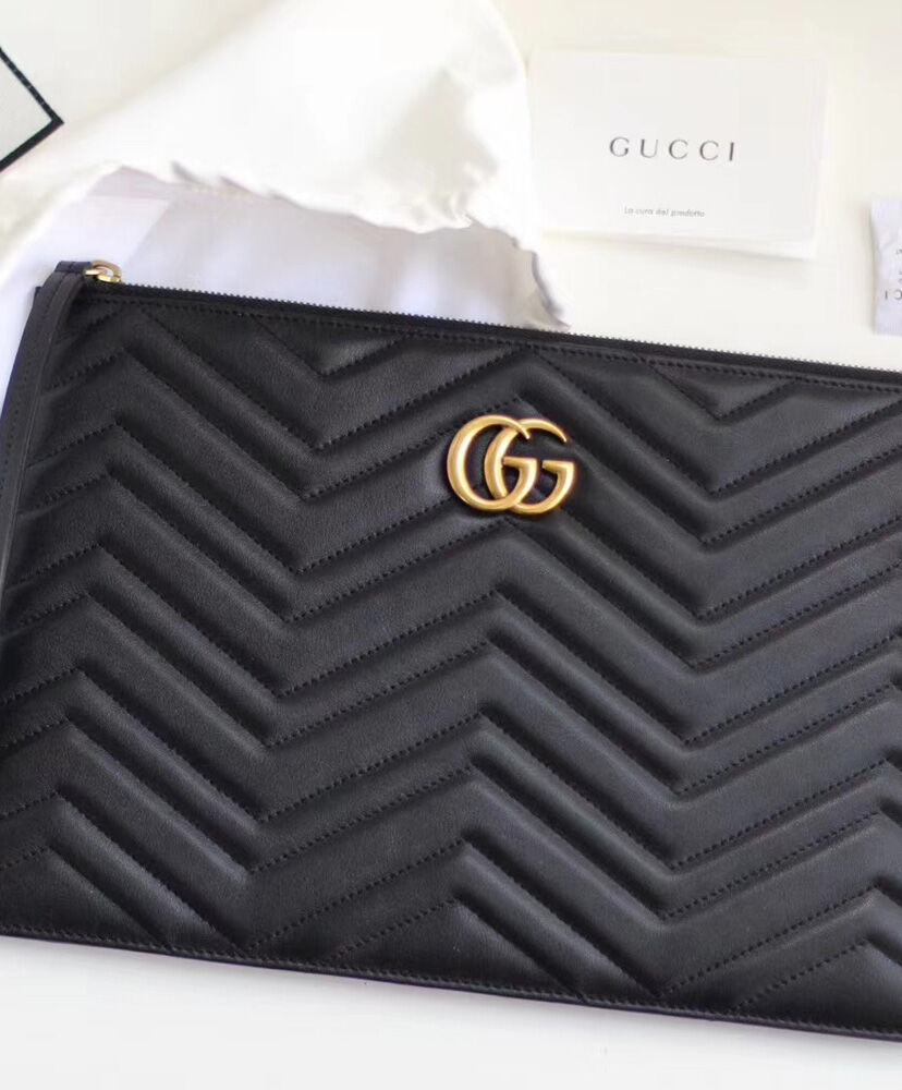 Gucci GG Marmont matelasse leather pouch 476440 Black