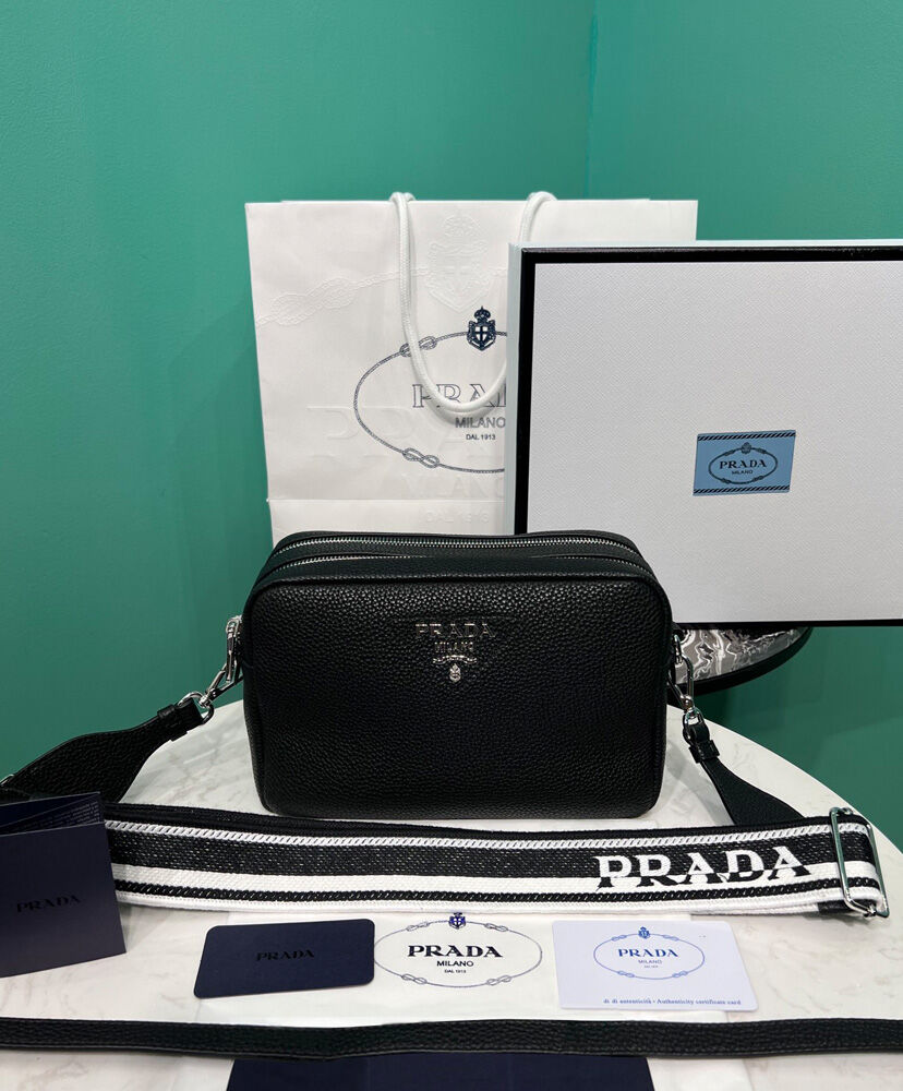 Prada Leather Bag With Shoulder Strap Cream Black