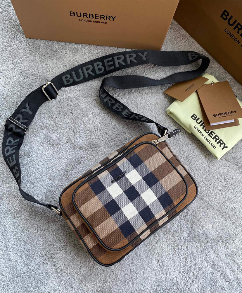 Burberry Check Cotton Crossbody Bag Coffee