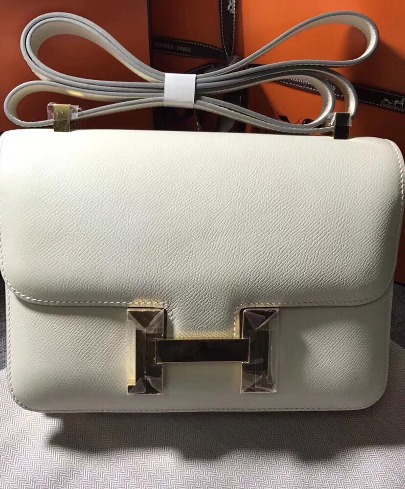 Hermes Epsom Constance 24cm Palladium Hardware White