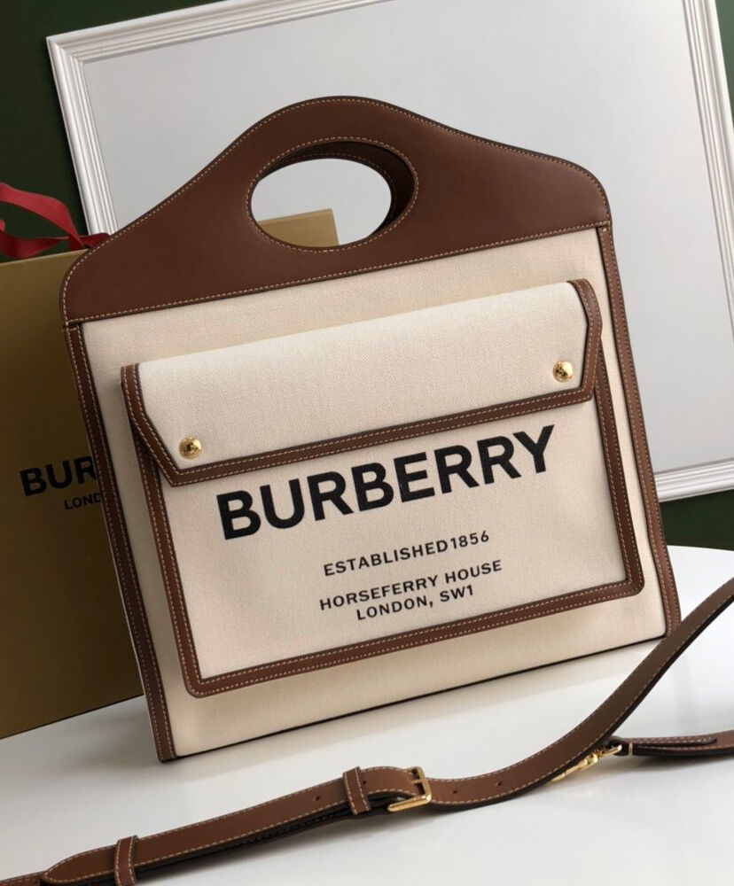 Burberry Medium Two-tone Canvas and Leather Pocket Bag Coffee