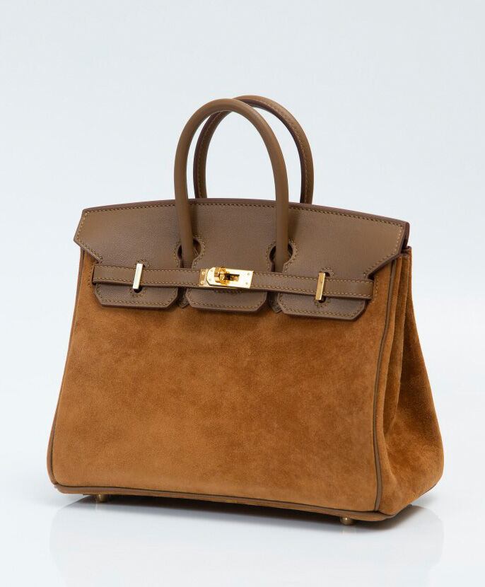 Hermes Birkin 25 Gris Caillou   Etoupe Grizzly and Swift Palladium Hardware Coffee