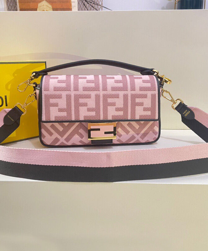 Fendi Baguette FF Canvas Bag 8BR600 Pink
